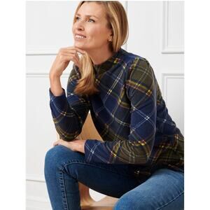 Talbots Fleece Funnel Neck Pullover Plaid Sweater Size SP